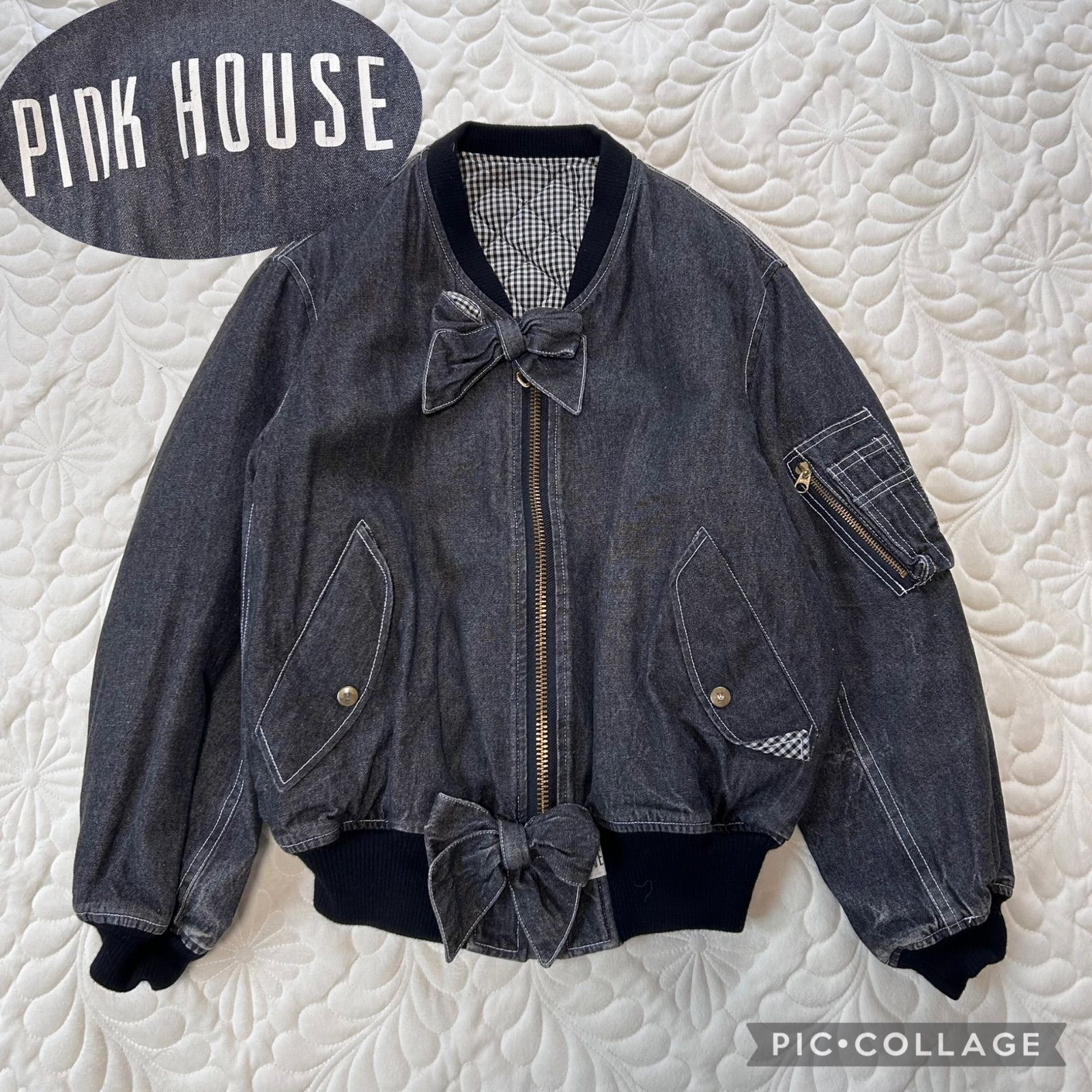 【ヴィンテージ】PINK HOUSE ブルゾンジャケット 90’s ヴィンテージ レア PINK HOUSE 90's ピンクハウス ビッグリボン ロゴ