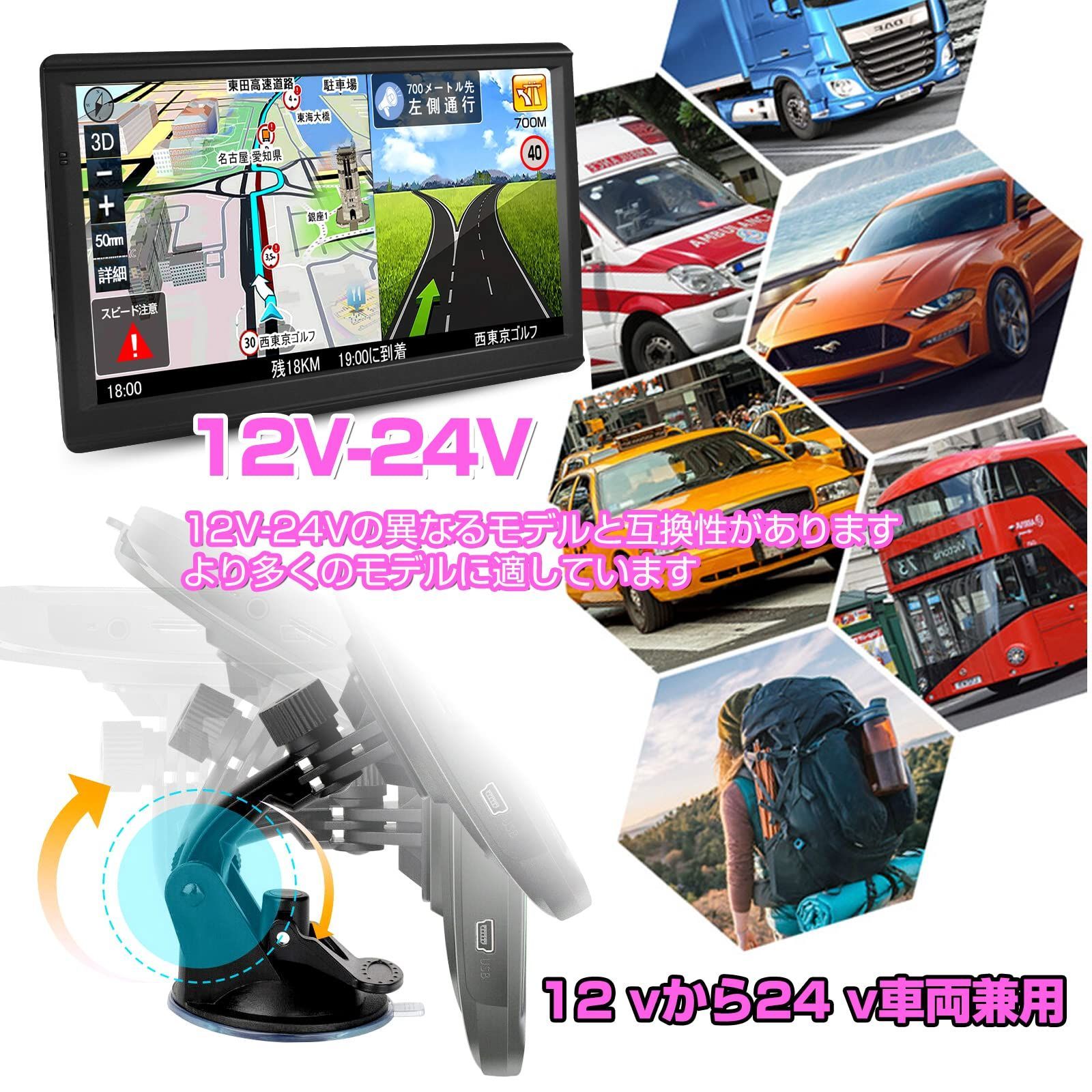 12V-36V 対応 安全運転案内 スピード警告 ポータブルカーナビ