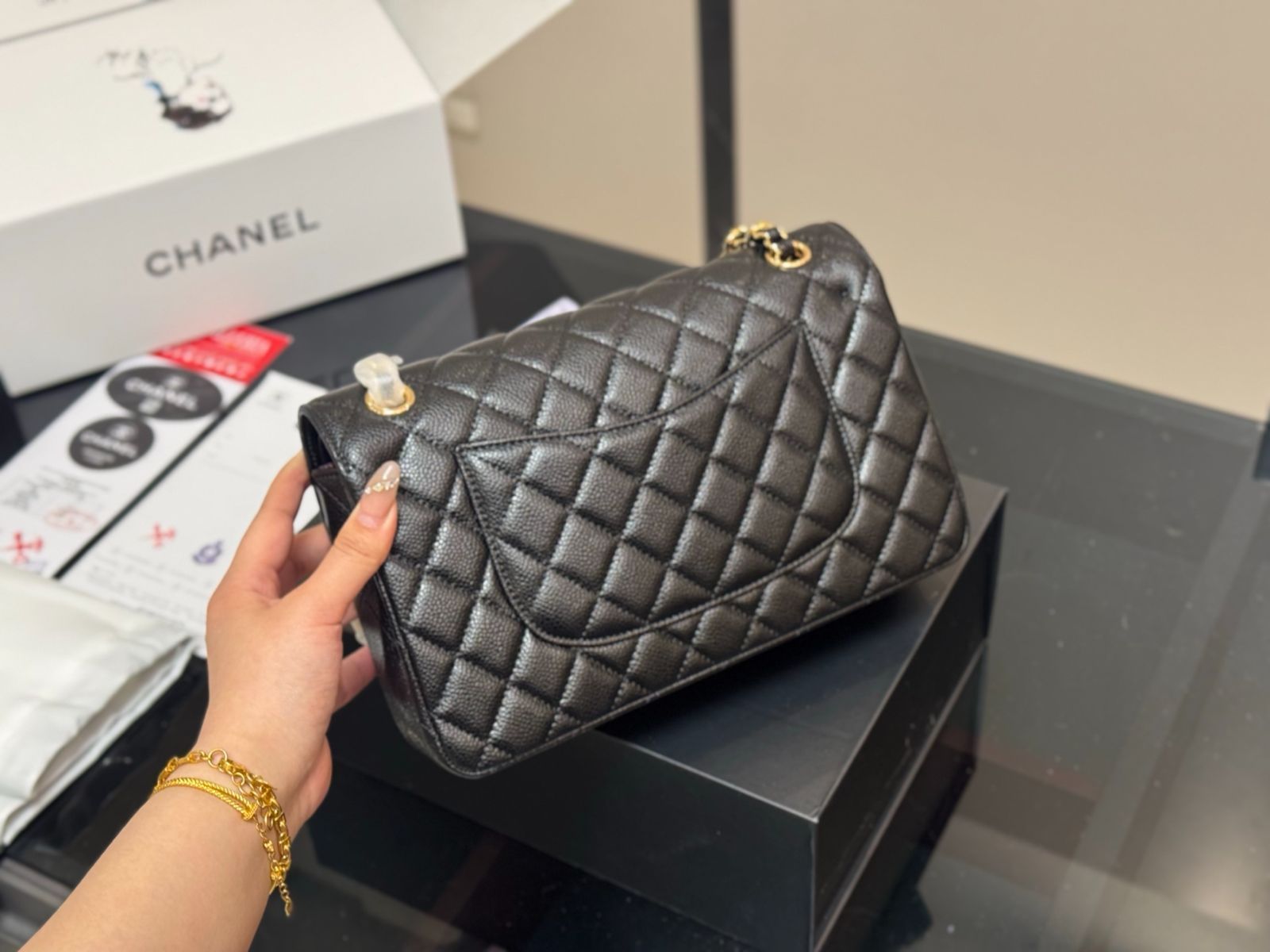 CHANEL CC クラシックフラップバッグ グレー 20cm シャネル マトラッセ20cm クラシックフラップバッグ グレー