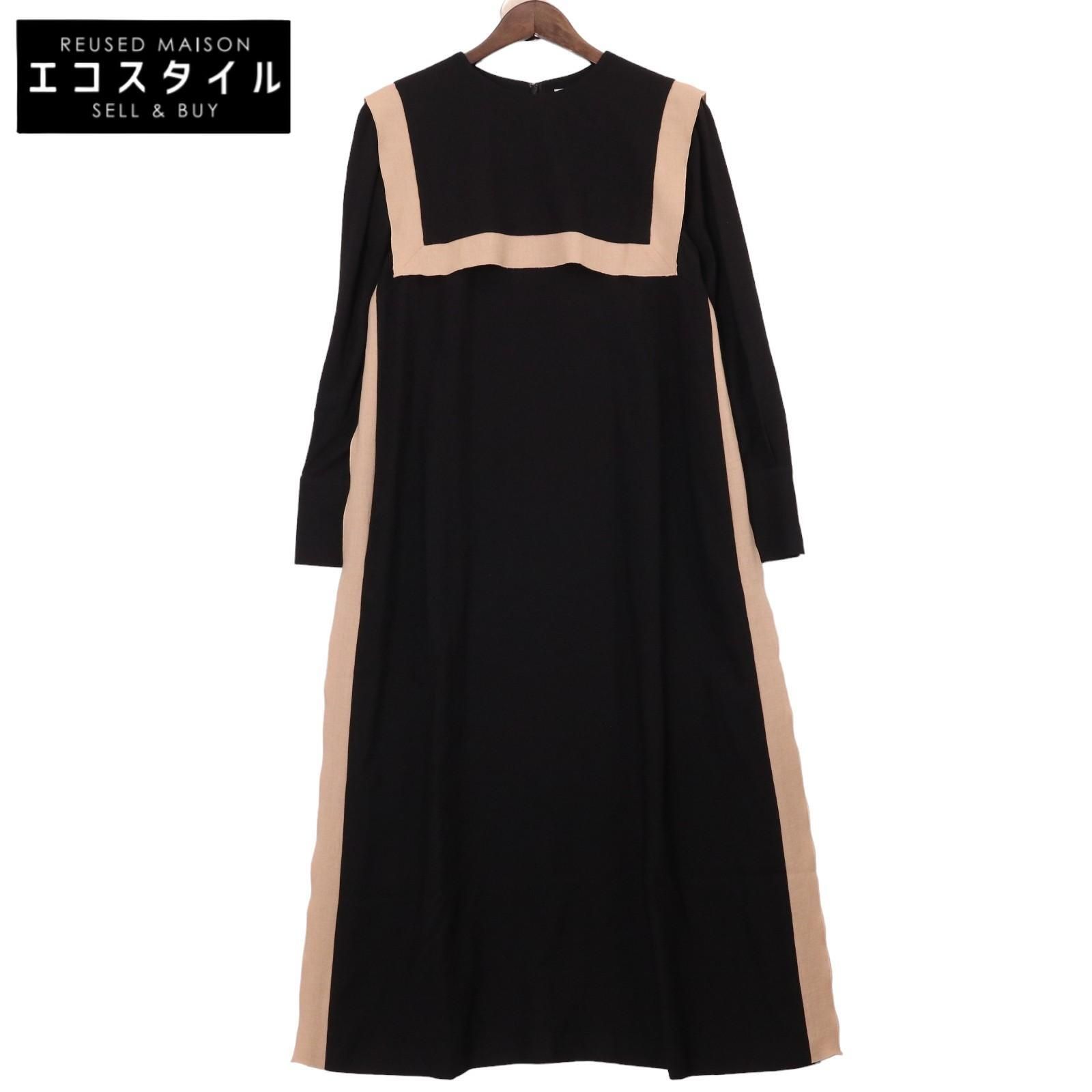 ADORE アドーア 22年製 ブラック バイ ラインジョーゼットセーラーヨークワンピース 36