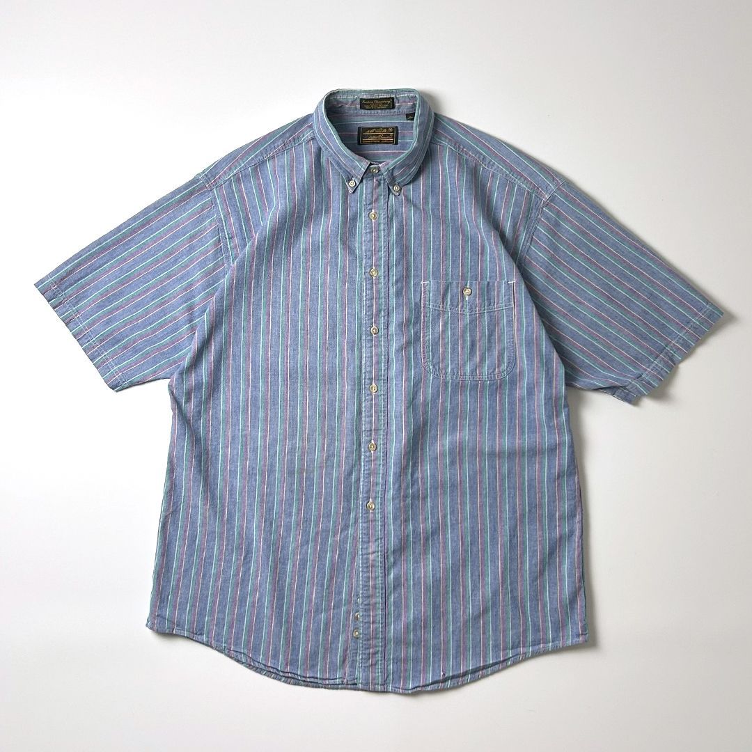Eddie Bauer 黒タグ 90s 半袖ボタンダウンシャツ シャンブレー