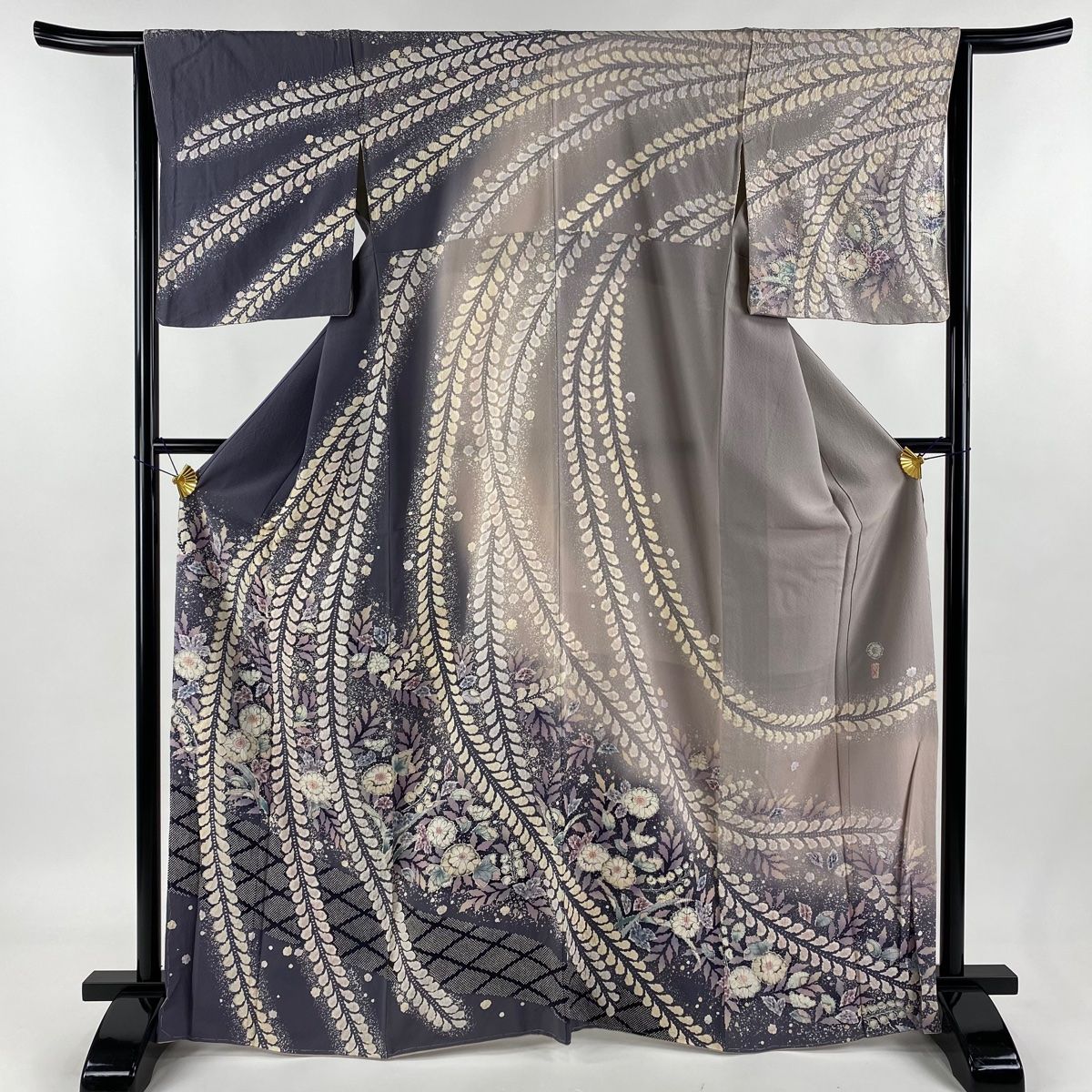 訪問着 身丈167cm 裄丈65.5cm M 袷 翠山工房 落款 菊 ぼかし 灰紫 正絹  