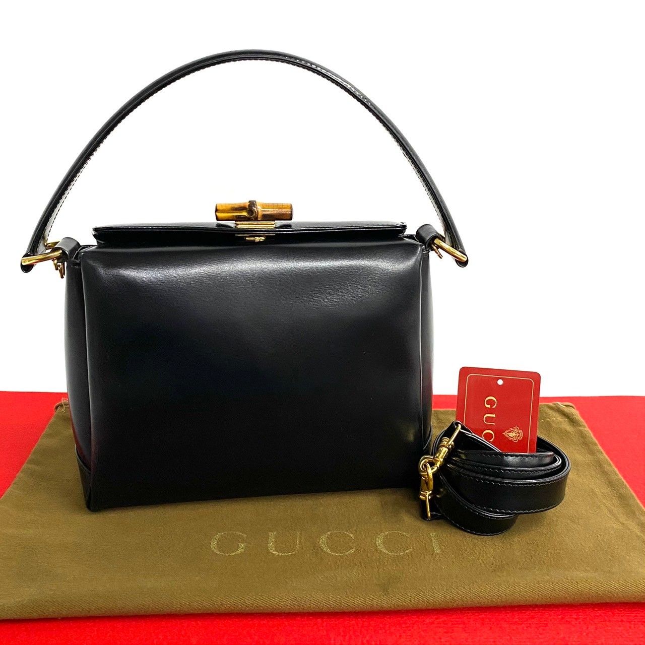 ほぼ未使用 袋付 GUCCI グッチ オールドグッチ バンブー ターンロック レザー 本革 2way ショルダーバッグ ハンドバッグ ブラック  22048 - メルカリ