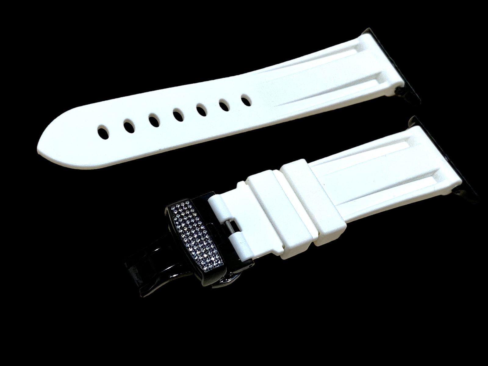 ホワイト×ブラック☆アップルウォッチバンド ラバーベルト Apple