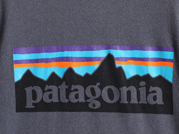 パタゴニア プリント 半袖 Tシャツ S 紺 アウトドア ボックスロゴ P-6