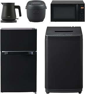 アイリスオーヤマ 新生活セット 家電セット 5点セット 洗濯機6kg 黒 冷蔵庫87L 黒 レンジ17L 黒 ケトル 黒 炊飯器3合 黒