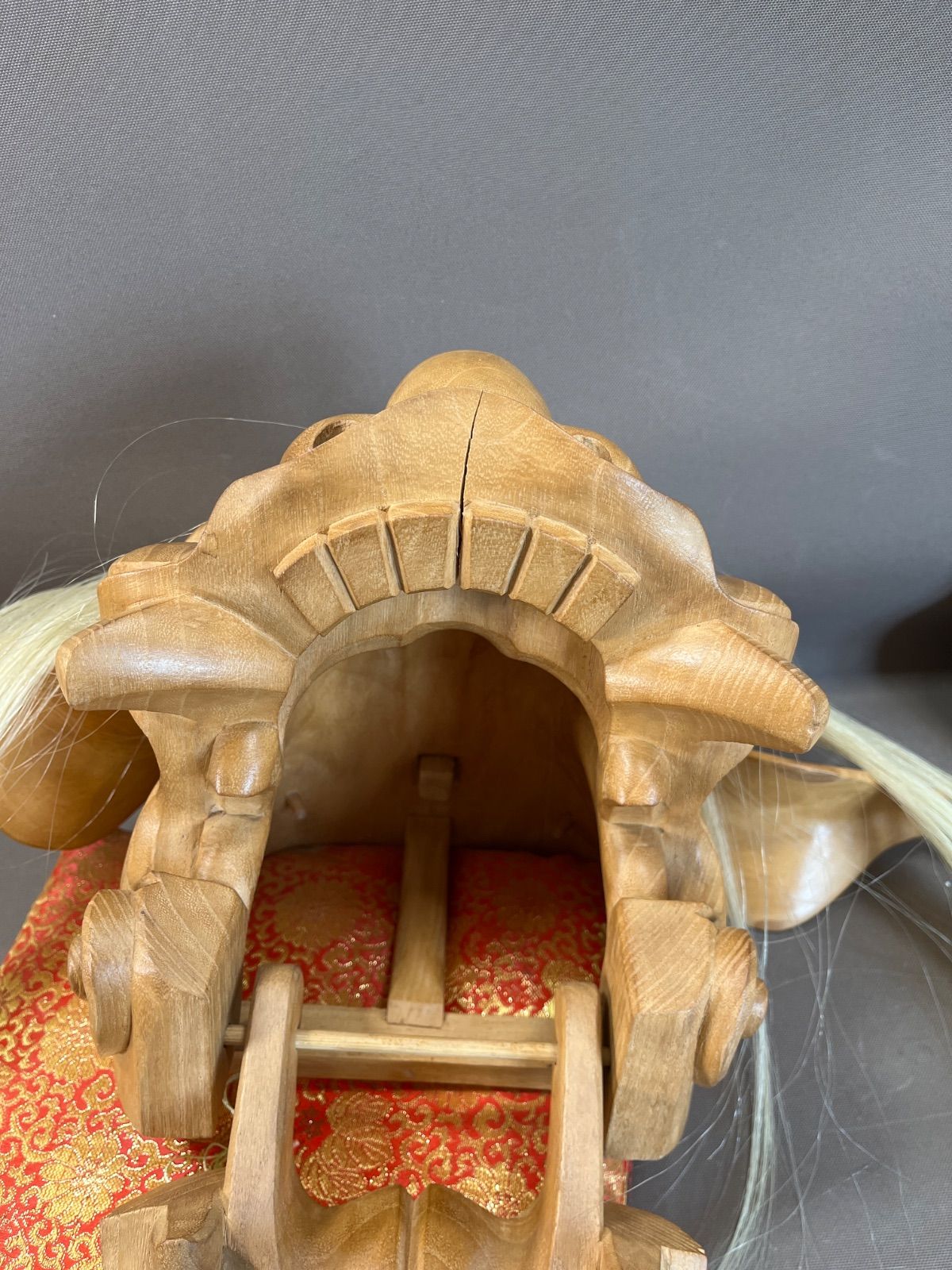 希少・美品】井波彫刻 伝統工芸士 荒井寿斉作 『木彫 獅子頭』 共箱