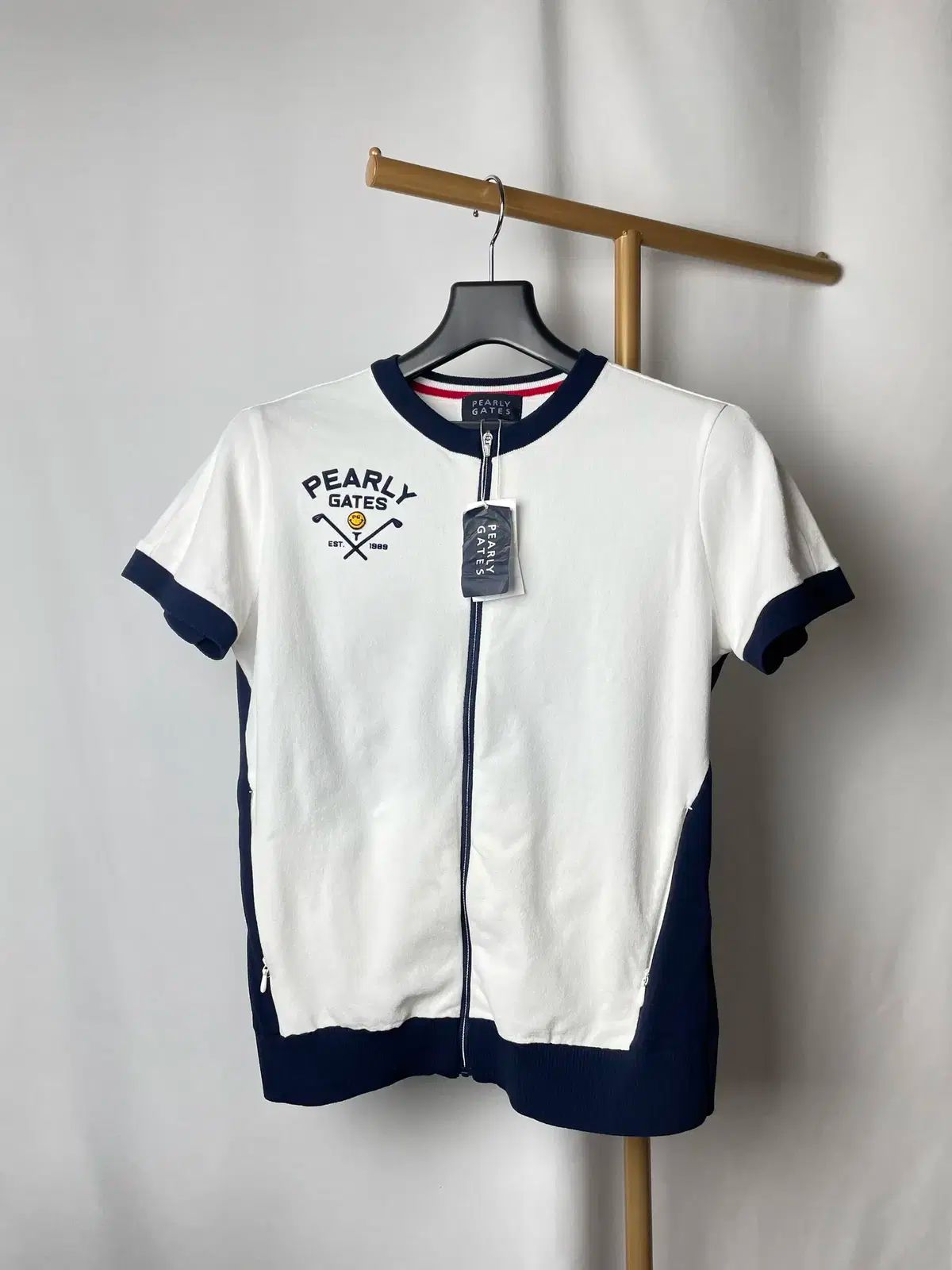 2size ） 新品 PEARLY GATES(パーリーゲイツ) 半袖 ニット ジップアップ