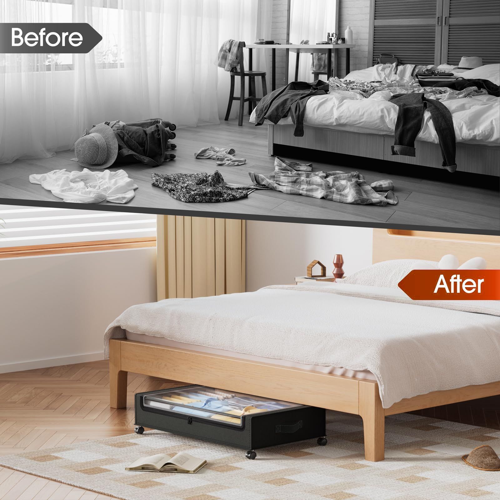 緊急大幅値下げ！ メミパーズ Memypers ベッド下収納 ベッド下収納 キャスター付き ベッド下 ソファ下 衣類 和服 漫画 靴 布団 毛布 収納ケース 防塵カバー付き ブラック 4個セット