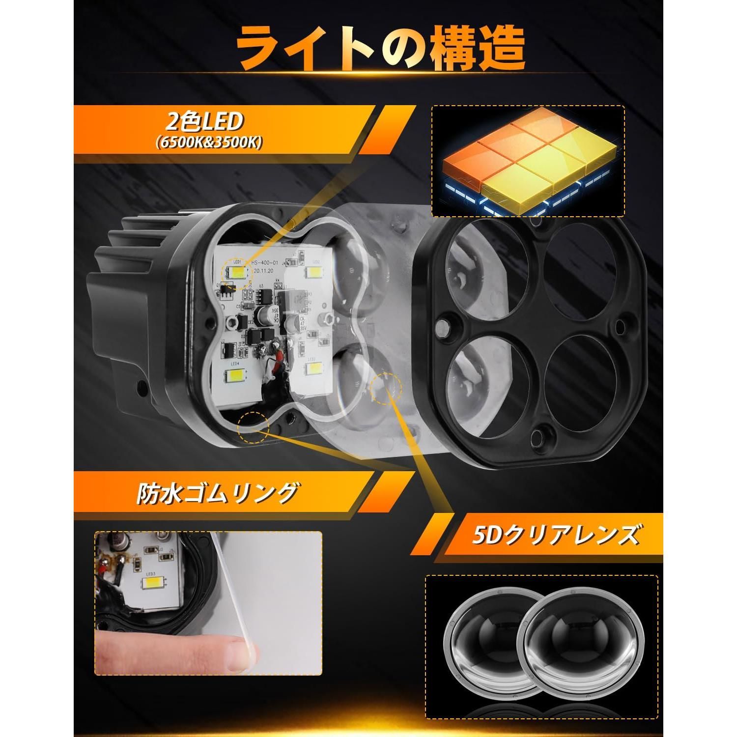 KAZESHOP☆Brand new】 UNI-SHINE LED作業灯 ledフォグランプ 2色切り替え バイク 3200K/  6500K/40W/10000LM 12V-24V兼用 オートバイ led補助灯 オート/自動車/トラック 汎用 車外灯 IP6 メルカリ