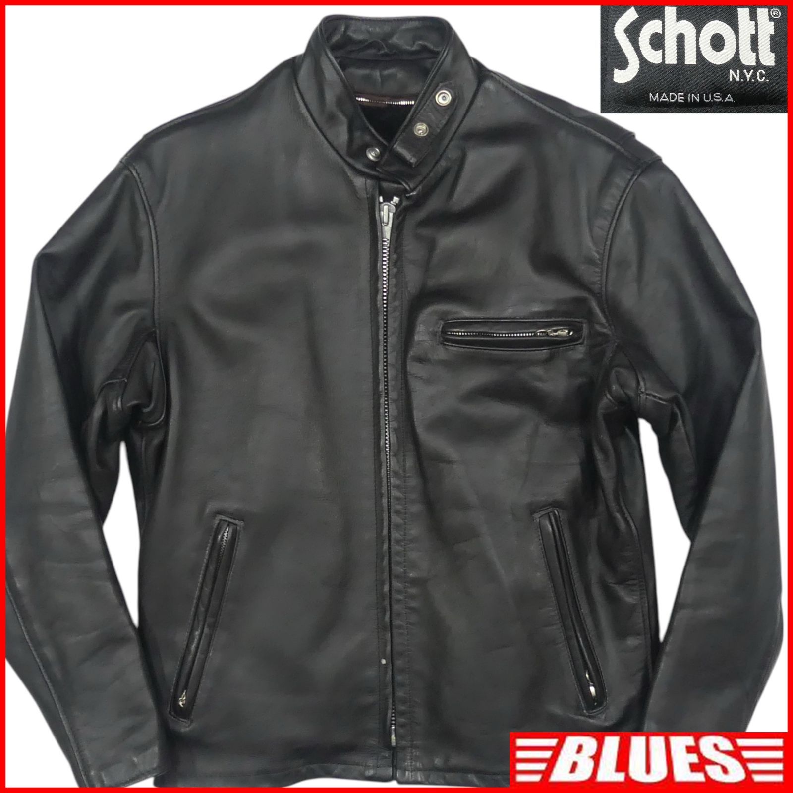 Schott ショット シングルライダース レザージャケット 40 ヴィンテージ Schott ショット ライダースジャケット 40 シングル メンズ L 黒
