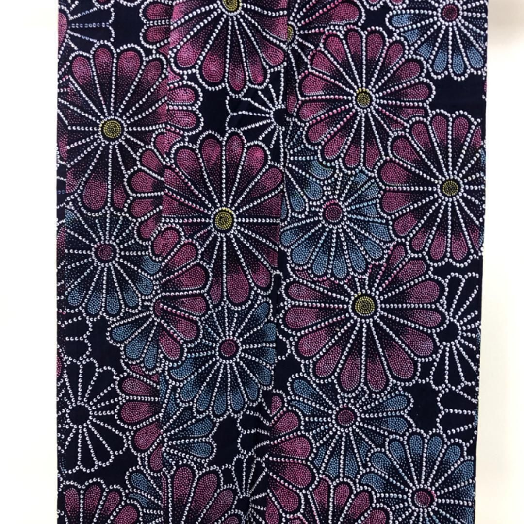 夏着物 浴衣 菊の花模様 しつけ糸 藍色 K-5029 夏着物 浴衣 菊の花模様 しつけ糸 藍色 K-5029 - メルカリ