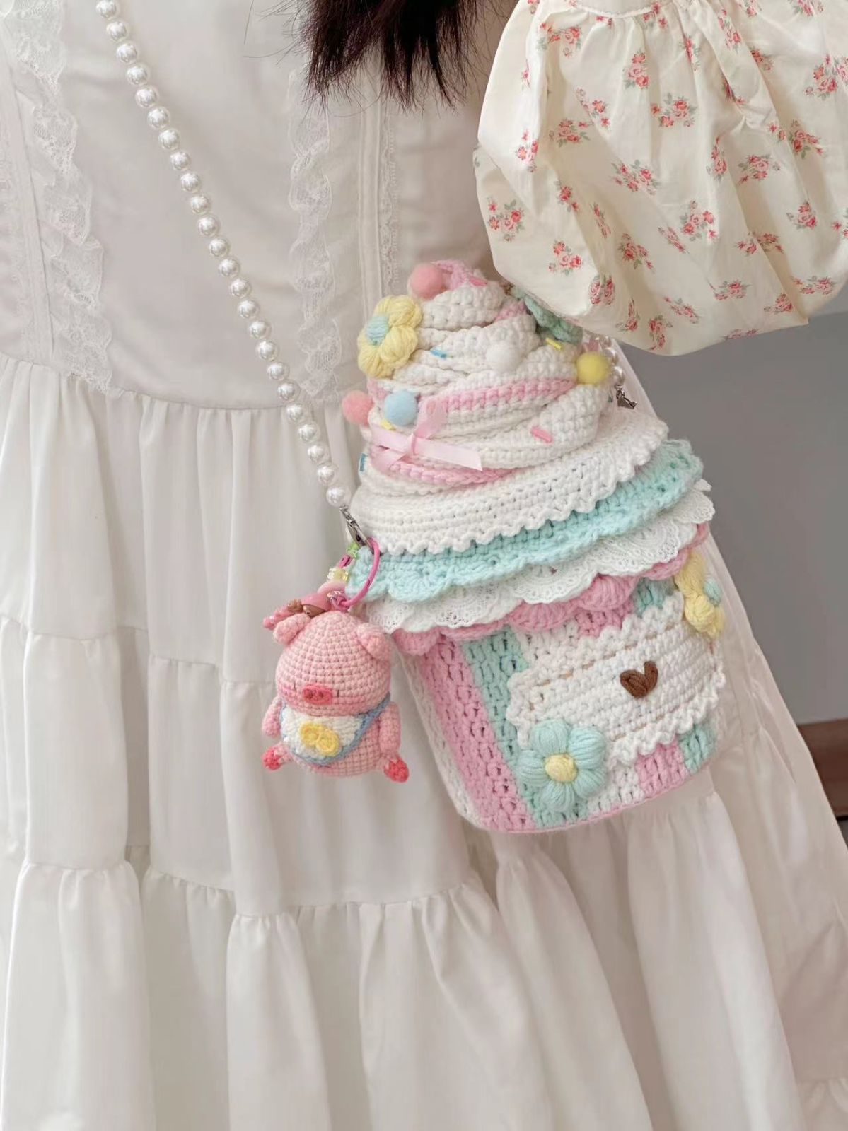 アイスクリーム手編みバッグ、編みぐるみ、手作り、ハンドメイド