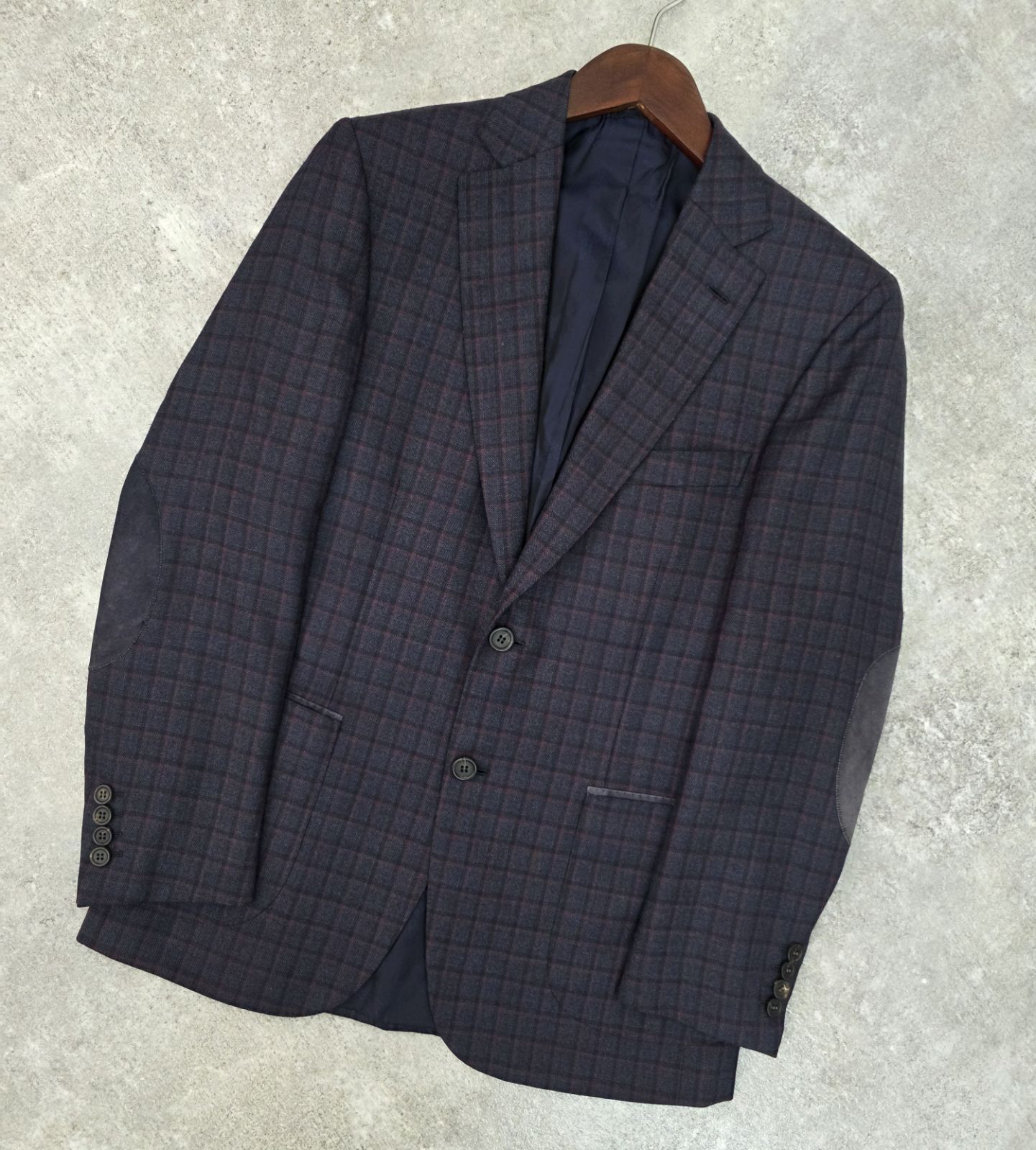美品 DAKS グレンチェック柄 エルボーパッチ 2B テーラードジャケット 