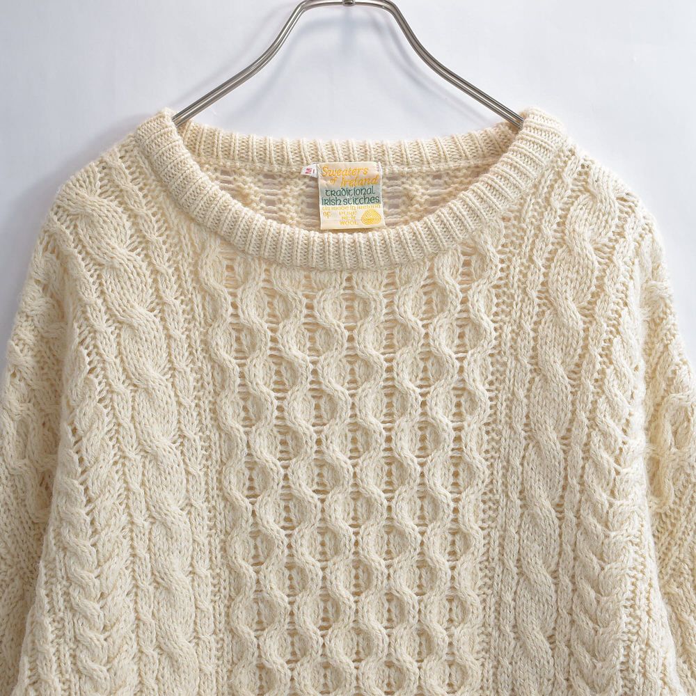 80〜90s Sweaters of Ireland アランセーター フィッシャーマンニット ヴィンテージ 北欧 ノルディック ウール アイボリー ビンテージ ヨーロッパ古着 メンズXL相当