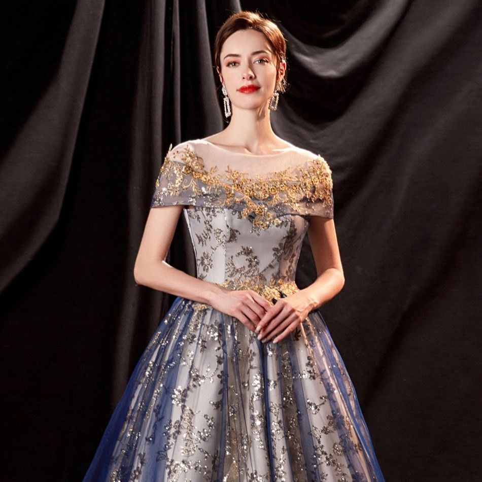 カラードレス 演奏会用ドレス ロングドレス ウエディングドレス ブルー