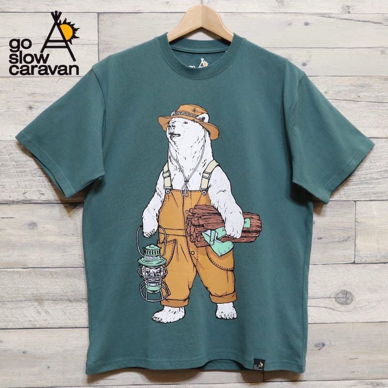 ☑状態Cgo slow caravan 半袖 tシャツ シロクマ 緑 ラムネ アニマル