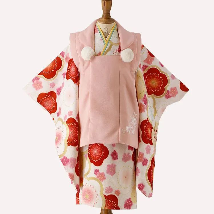 【1度着用のみ】キャサリンコテージ被布着 梅柄着物×虹色被布 1度着用のみ】キャサリンコテージ被布着 梅柄着物×虹色被布 1