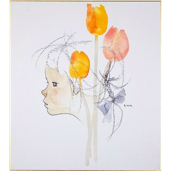 いわさき ちひろ チューリップと赤ちゃん 水彩画 プリント 複製画 絵画 額縁 いわさき ちひろ チューリップと赤ちゃん 水彩画 プリント 複製