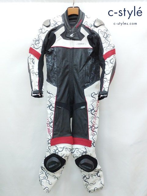 A430 人気 KOMINE コミネ S-44 チタニウムレザースーツ M ブラック×ホワイト 牛革 02-044 K