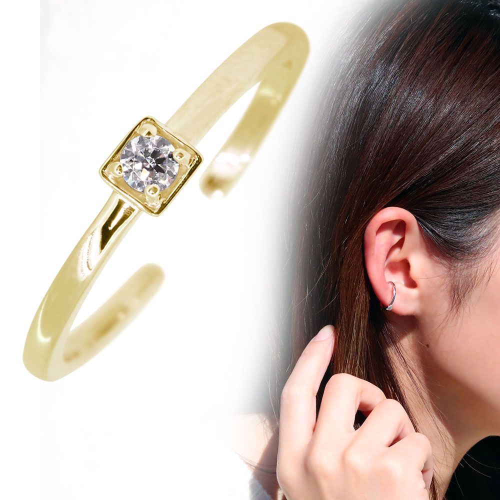 イヤーカフ レディース 18k 18金 イヤカフ 片耳 シンプル ダイヤモンド 誕生石 4月【受注生産の為8～10営業日程度で発送】