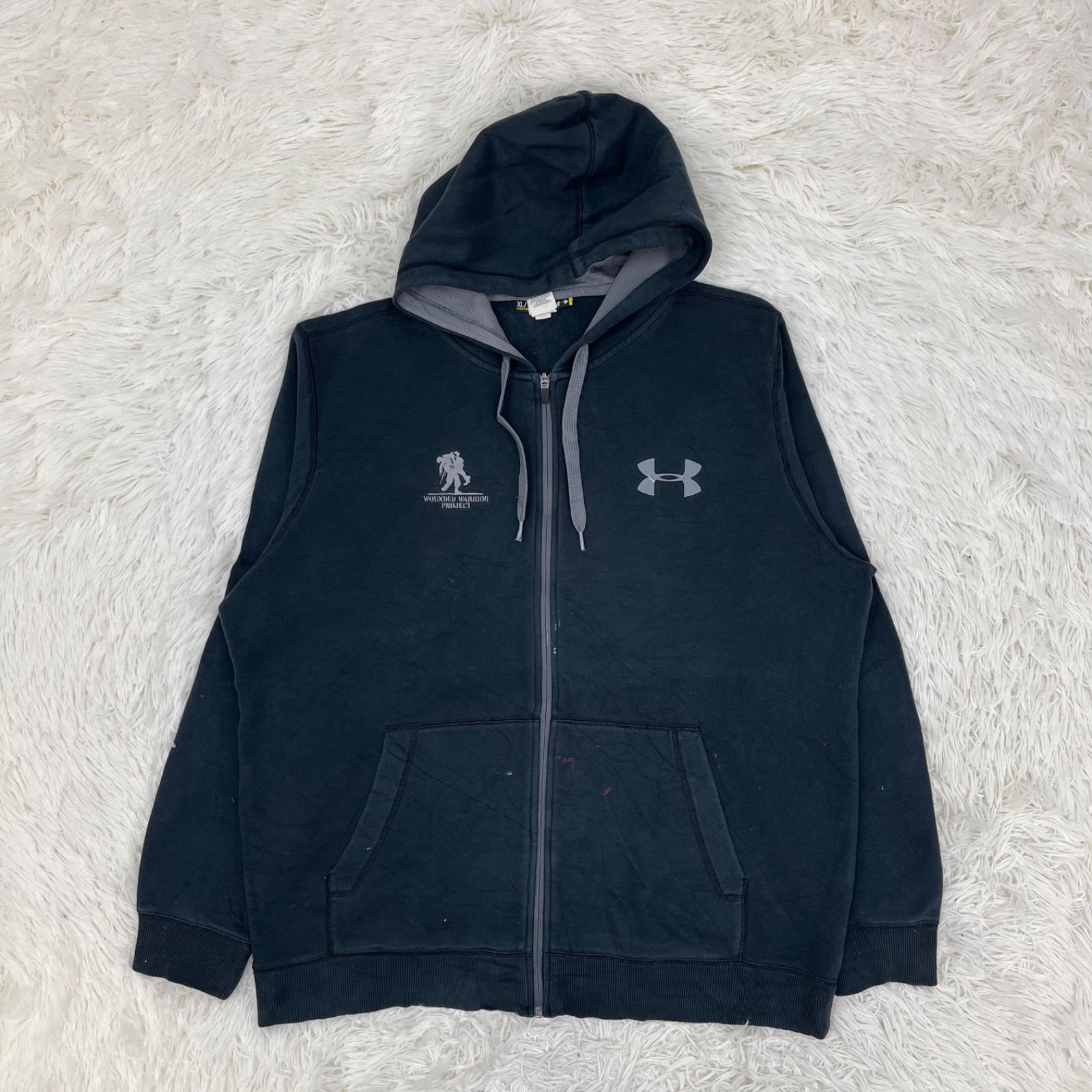 UNDER ARMOUR アンダーアーマー フルジップパーカー フード UNDER ARMOUR ロゴ ブラック XLサイズ メンズ 男女兼用