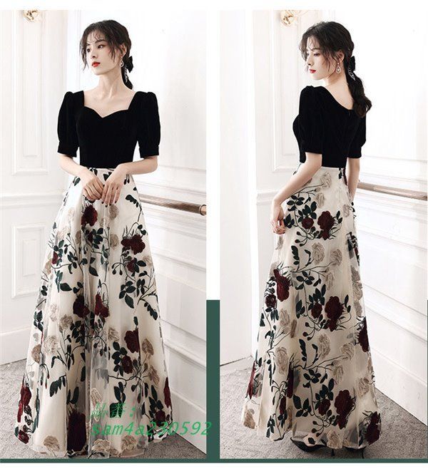  パーティードレス 20代 30代 ワンピース 花柄 ミモレ丈 レッド 半袖 赤 黒 ブラック 同窓会 フォーマル 結婚式 ロング 発表会 am 4 a 230592 その他 ブライダル小物