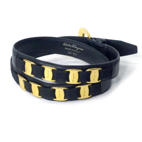 Salvatore Ferragamo ブラックレザーベルトビッグロゴ
