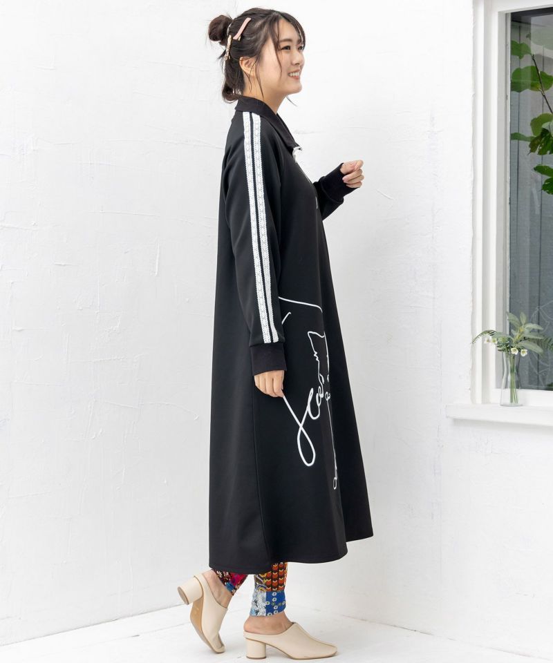 スカラー143693：ネコラバープリント ラインジャージワンピース - メルカリ