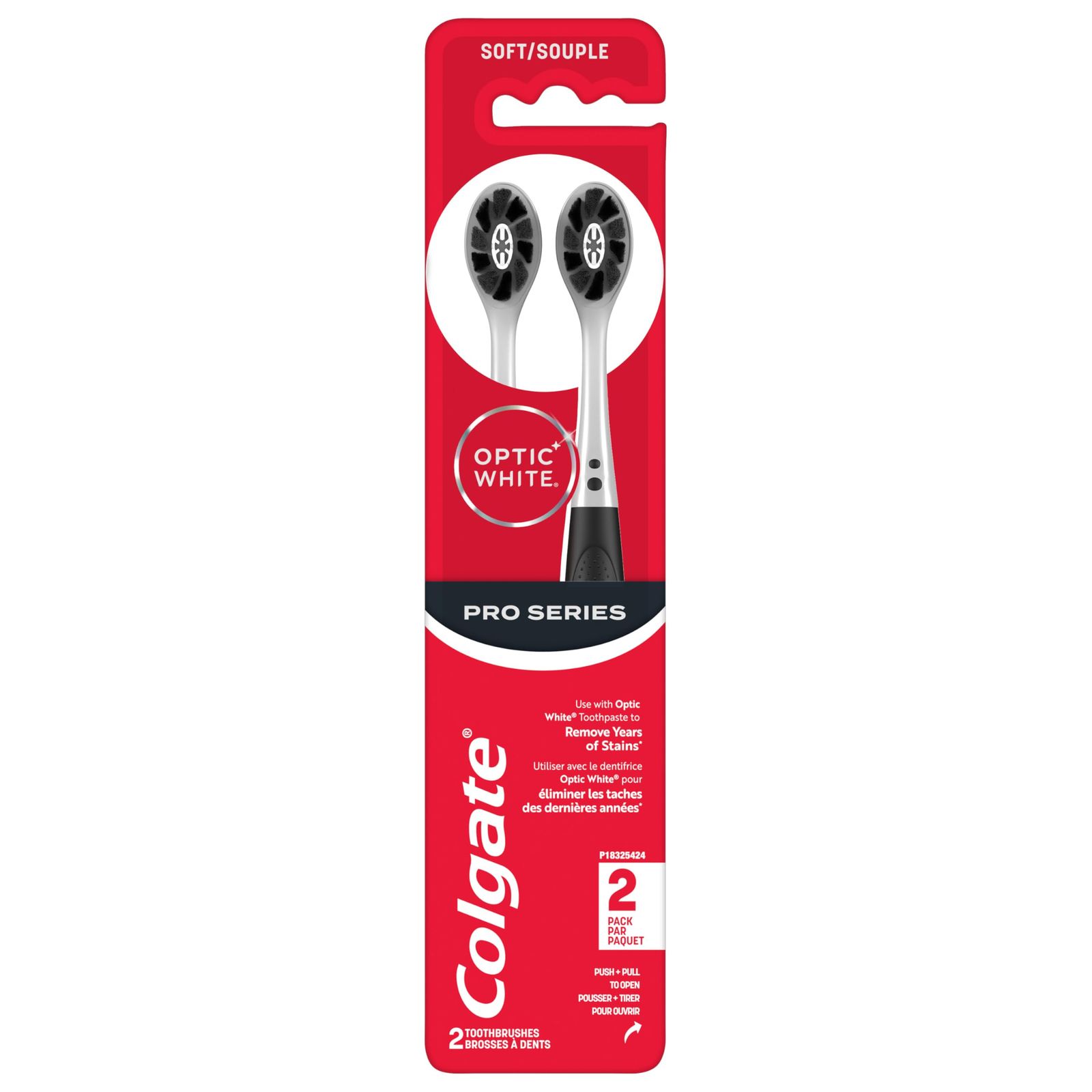 Colgate (コルゲート) Optic White Proシリーズ チャコール 歯ブラシ 大人の柔らかい歯ブラシ チャコールスパイラル毛付き 表面の汚れを磨き、歯を白くするのに役立ちます 2個パッ [White] [1 Count (Pac