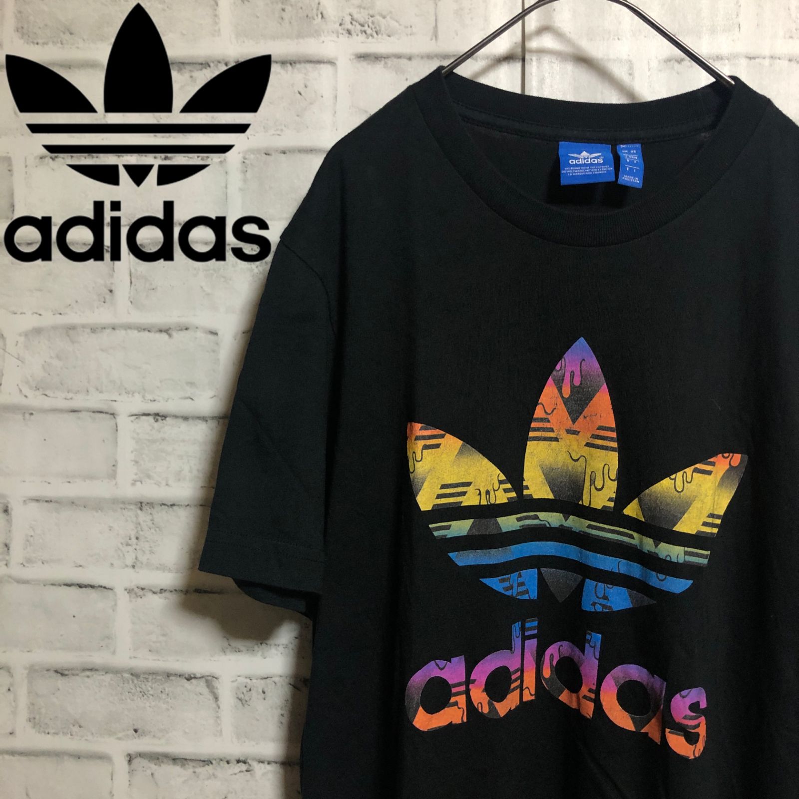 美品⭐️adidas アディダスオリジナルス ビッグレインボートレファイルロゴ Tシャツ L ブラック