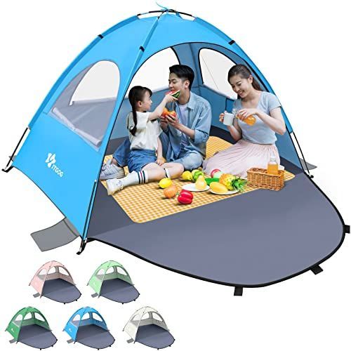 スカイブルー YITGOG ビーチテント サンシェードテント 3-4人用【紫外線防止/通気性高い】 レジャー用 折りたたみ 軽量 ３つメッシュ窓 フロントシート付き 5色 キャンプ 海 花見 収納袋と日本語説明書付き (スカイブルー)