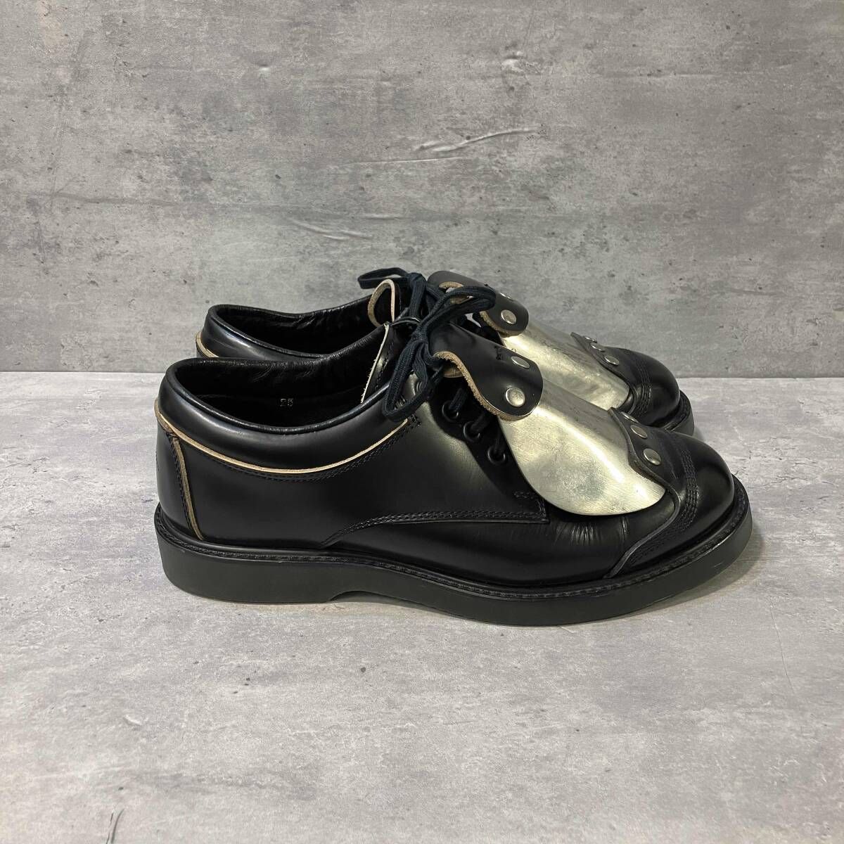 20 ss COMME des GARCONS HOMME PLUS メタルプレートレザーシューズ 革靴 ブラック サイズ25 コムデギャルソン オムプリュス