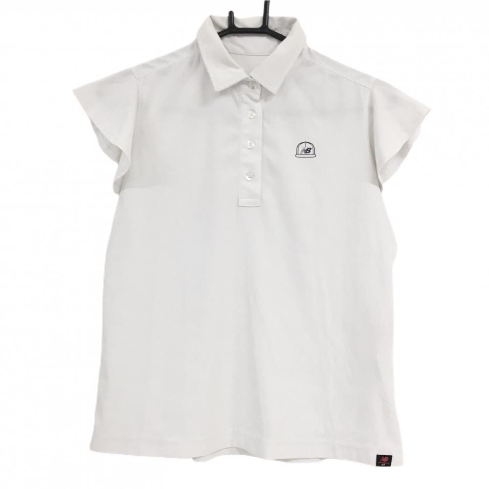 値下げ【美品】ニューバランスゴルフ 半袖ポロシャツ 白 キャップ柄織生地 メッシュ生地 レディース 0(S) ゴルフウェア New Balance