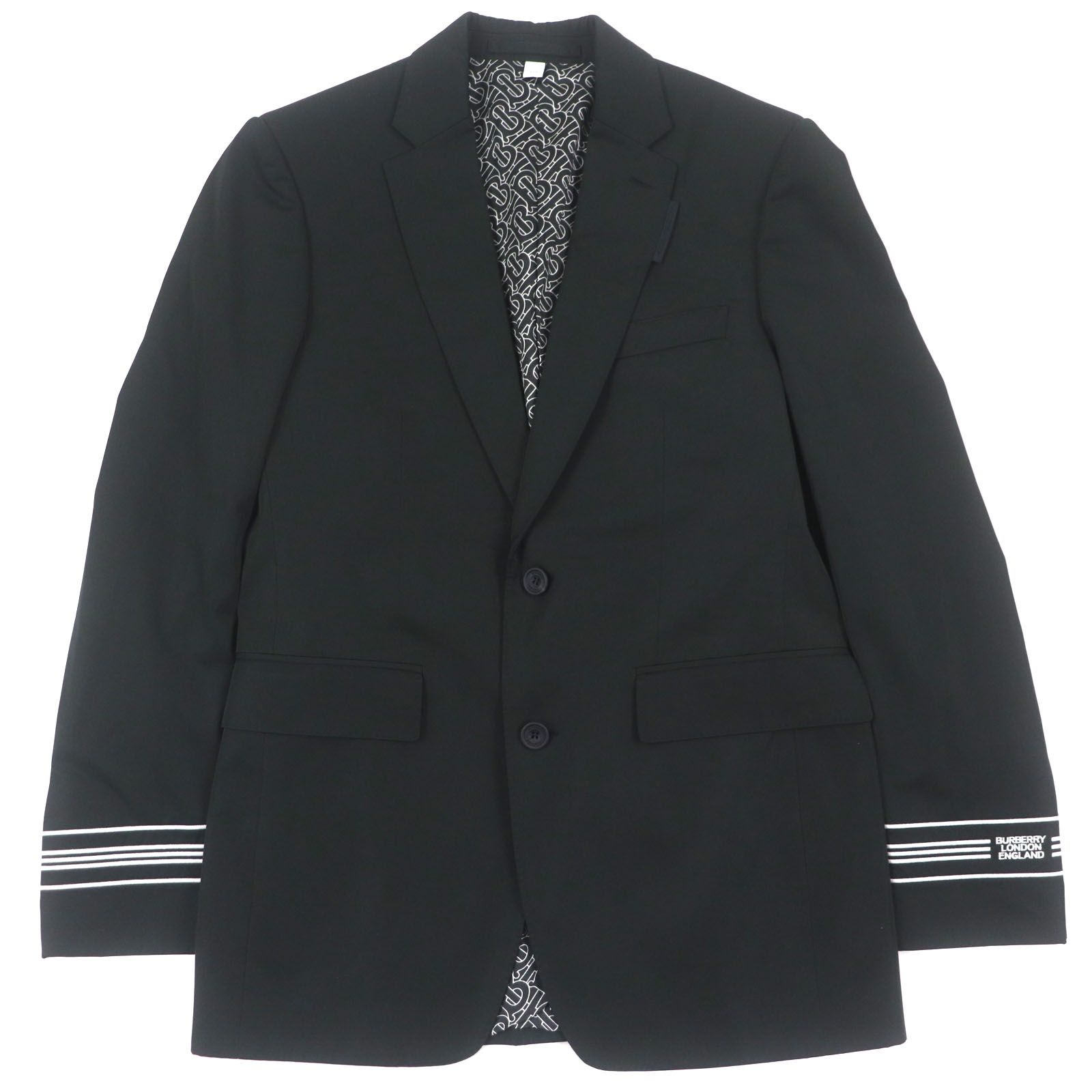 美品　バーバリーズ　WテーラードL 濃灰　サマーウール　背抜き　銀B ホースロゴ 極美品▽BURBERRY バーバリー 8028424 アームライン ロゴ刺繍