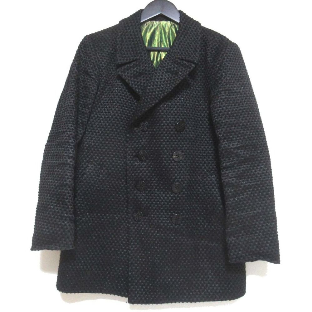 美品 ISSEY MIYAKE MEN イッセイミヤケメン ファンシーウール Pコート ピーコート 1サイズ ブラック メンズ 古着 中古 USED