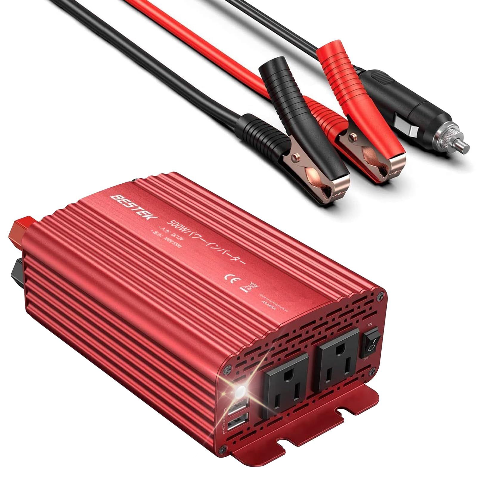 DC12VをAC100Vに変換 500W USB2ポート搭載 コンセント 車載用インバーター シガーソケット 12V インバーター A-MRI5010BU-RD BESTEK