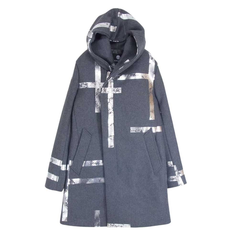 1piu1uguale3 ウノピュウノウグァーレトレ MRC128 WOL119 誉田屋源兵衛 WRAP COAT ウール フルジップ フード ラップ コート グレー系 Ⅲ【中古】