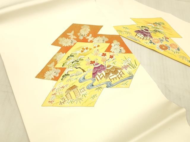 平和屋着物○塩瀬 九寸名古屋帯 作家物 手描き 風景文 金彩 正絹