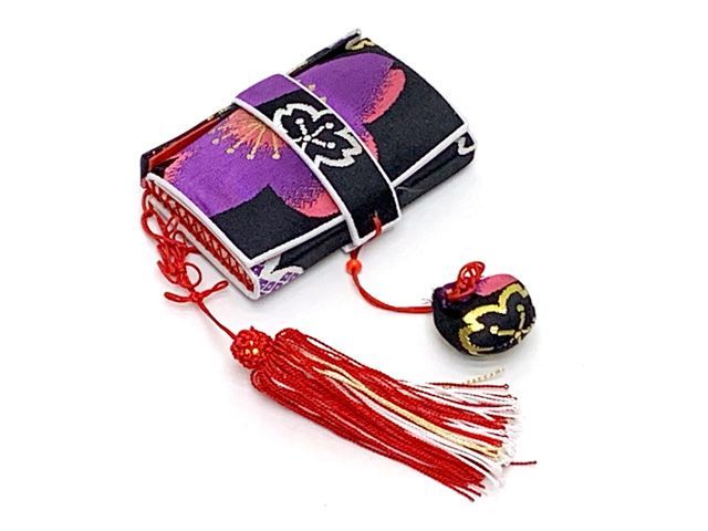 七五三 はこせこセット 美やび 7歳 正絹 箱迫 小物セット「黒地、紫桜