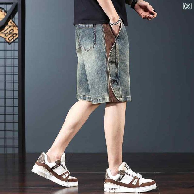 XL メンズ ファッション 服 男性用 オシャレ シンプル 大人 かっこいい ストリート アメリカン レトロ デニム パンツ 夏 ボタン