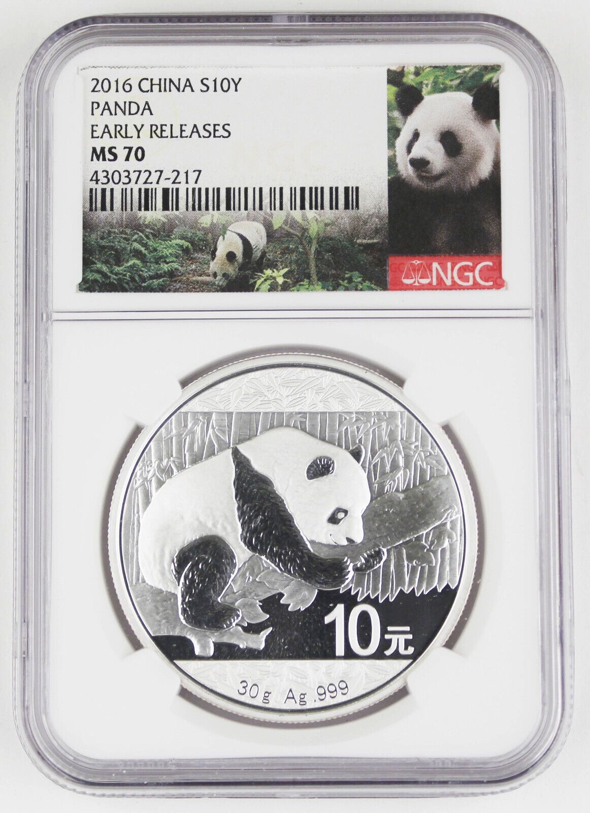 China 2016 30 Gram Silver Panda 10 Yuan Coin NGC MS70 Early Releases