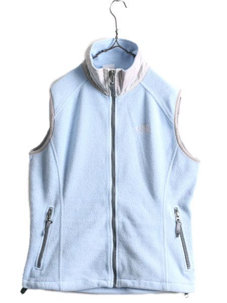 THE NORTH FACE - ノースフェイス フルジップ フリース ベスト レディース M / 古着 The North face アウトドア ハイネック 重ね着 前開き ワンポイント 薄青 お得なクーポン配布中!】 ノースフェイス フルジップ フリース