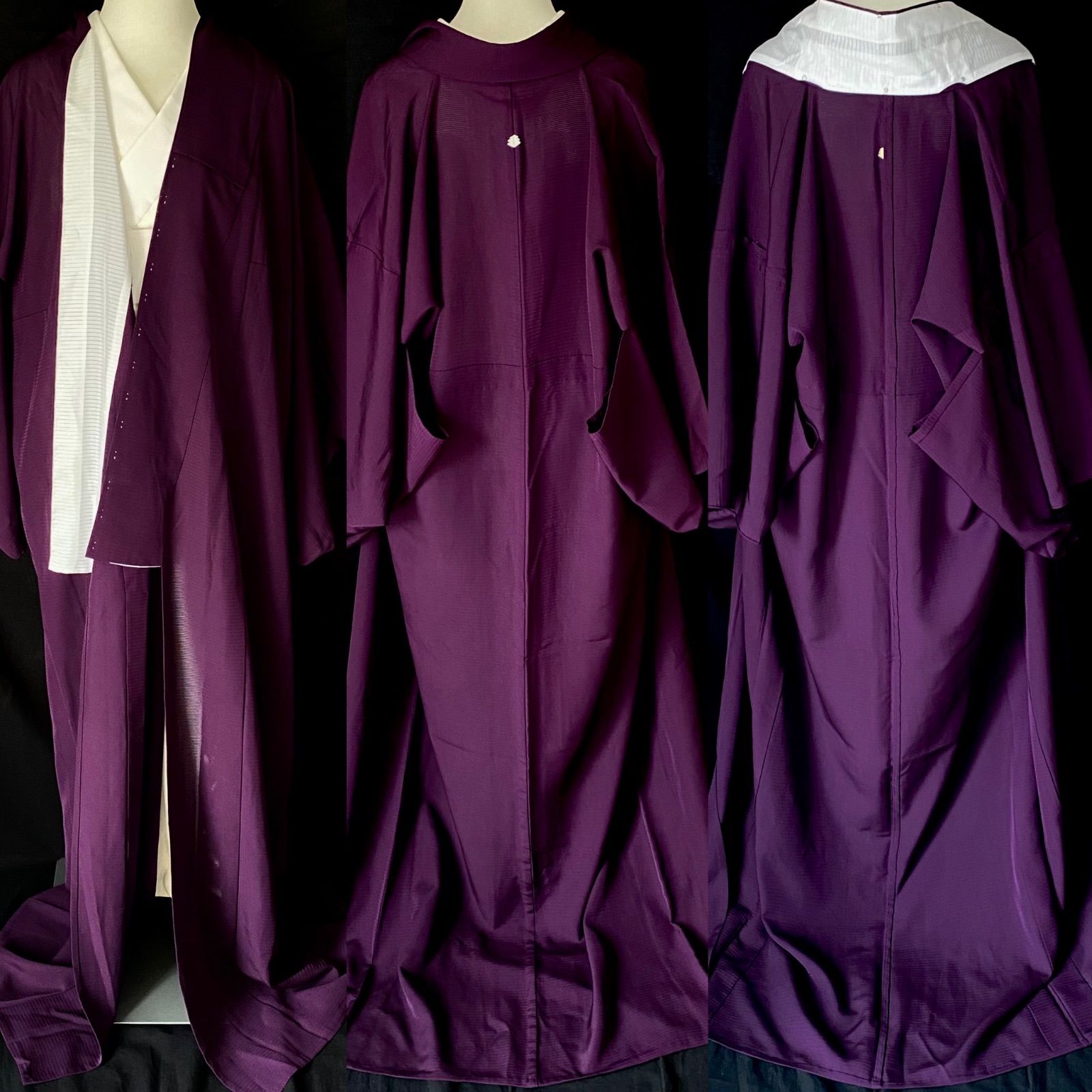 駒絽の紫の着物〉SALE 色無地夏着物裄長透ける織り出し一つ紋 - 色無地 