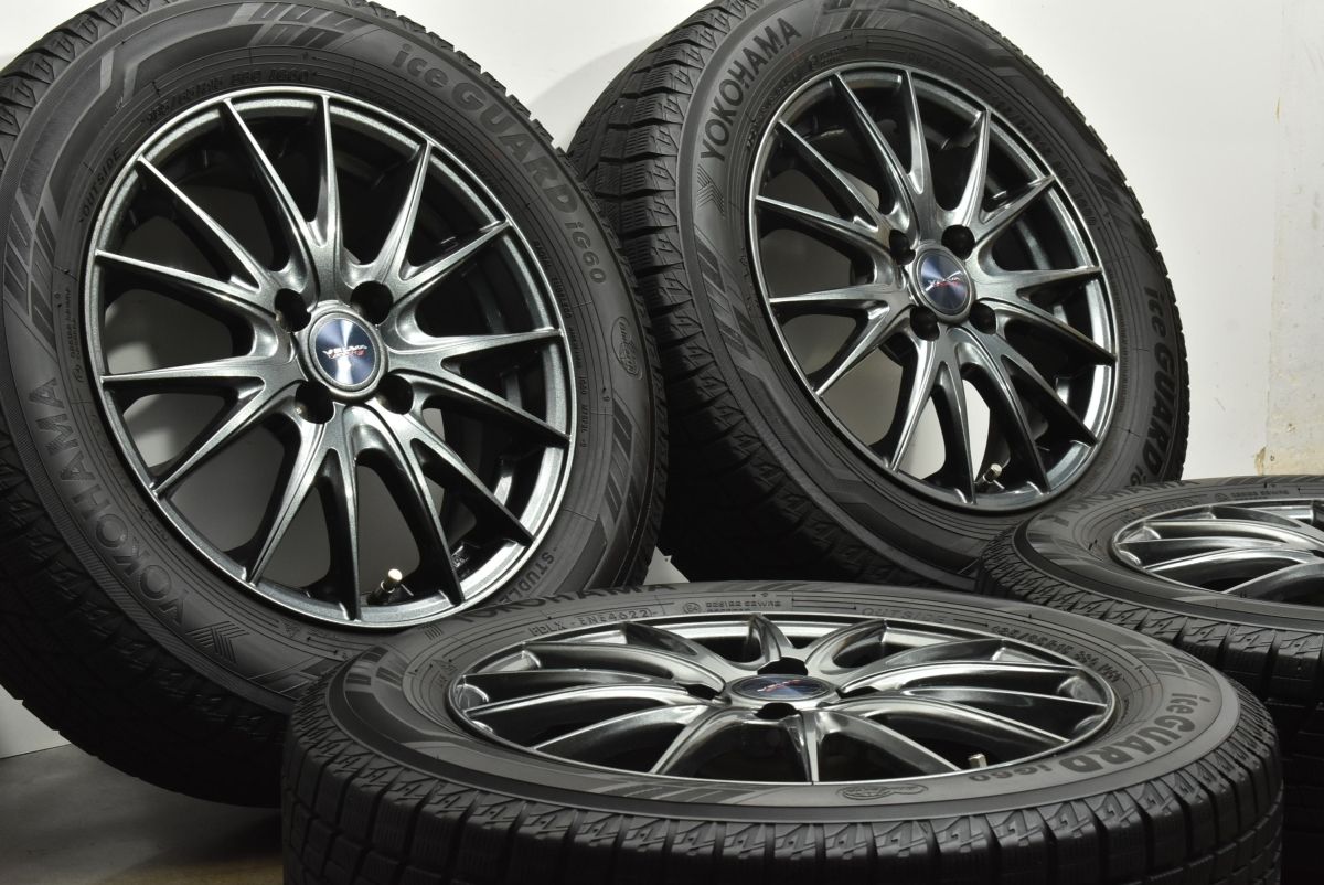 【バリ溝 美品】ヴェルバ 15in 5.5J +42 PCD100 ヨコハマ アイスガード6 iG60 185/65R15 アクア ヤリス カローラフィールダー ノート