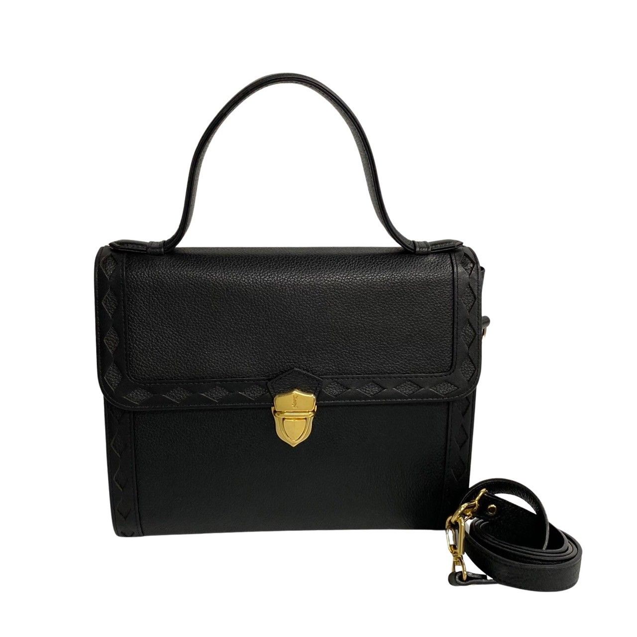 極 美品 イヴサンローラン YSL ロゴ カットアウト レザー ハンドバッグ 黒