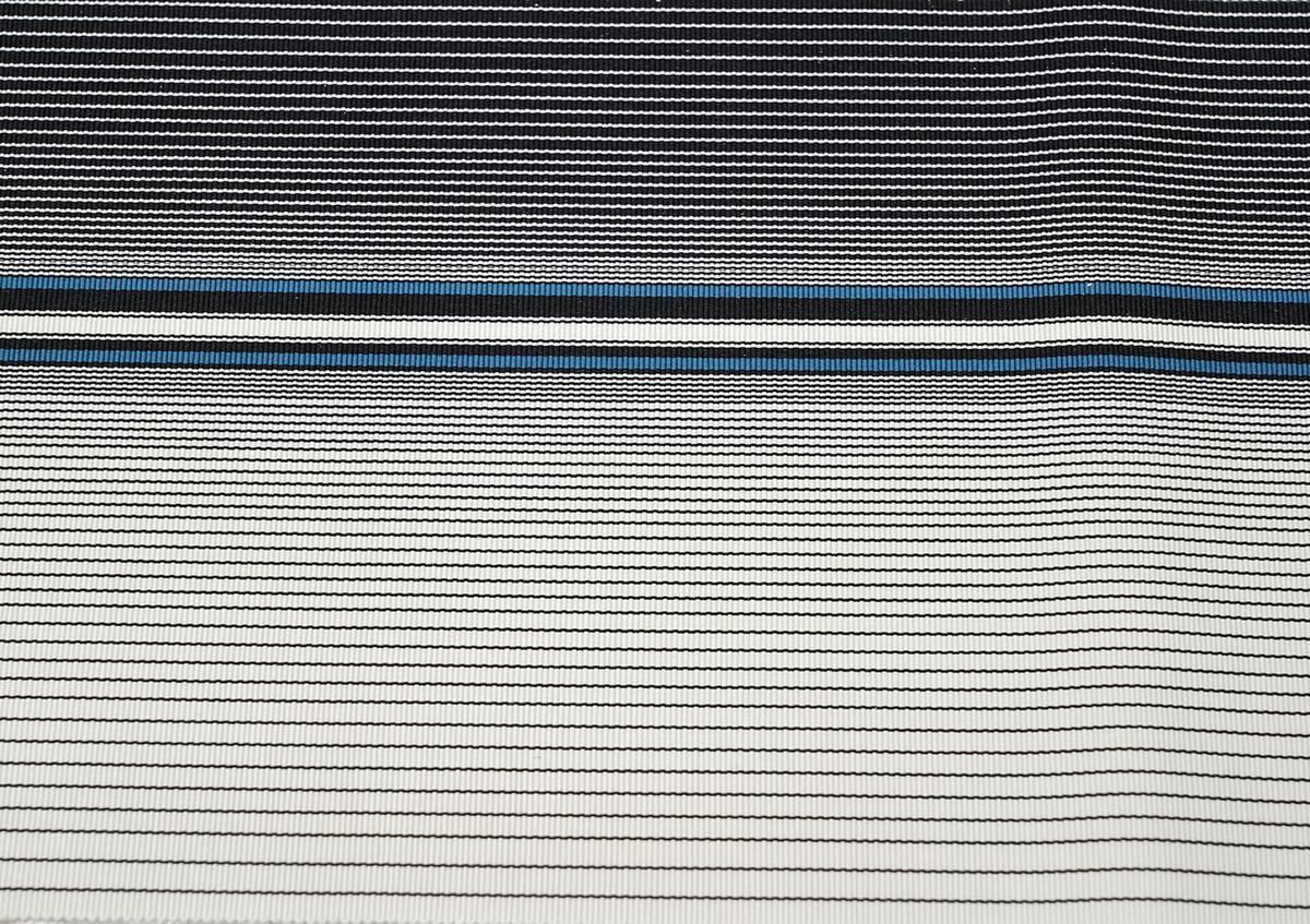 新品 博多織 単衣半幅帯 浴衣帯 白＆黒縞ブルーライン 帯端処理済 新品 博多織 単衣半幅帯 浴衣帯 白＆黒縞ブルーライン 帯端処理