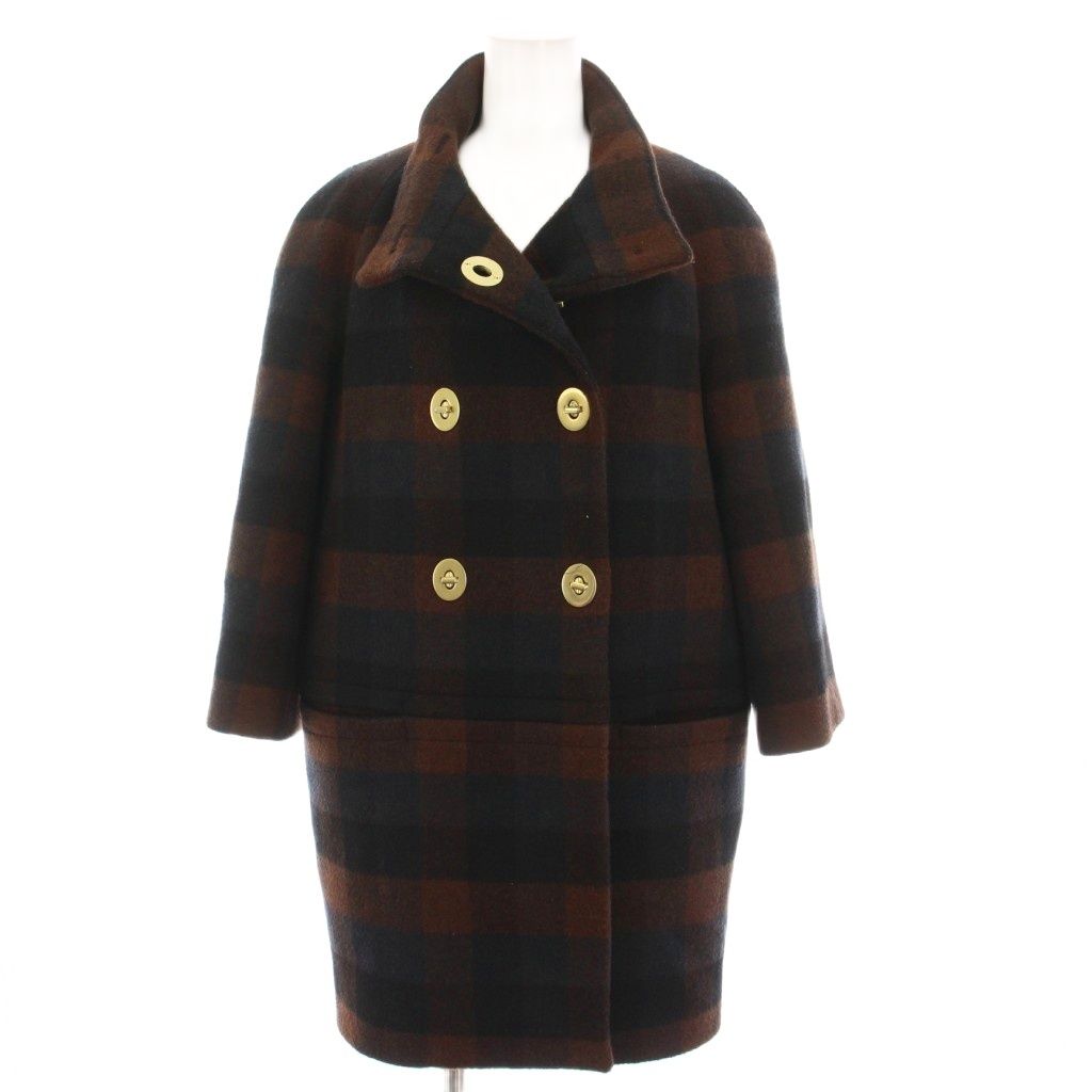 コーチ COACH ウールコート ダブルボタン チェック アウター XS 茶 黒 紺 F85185 YM