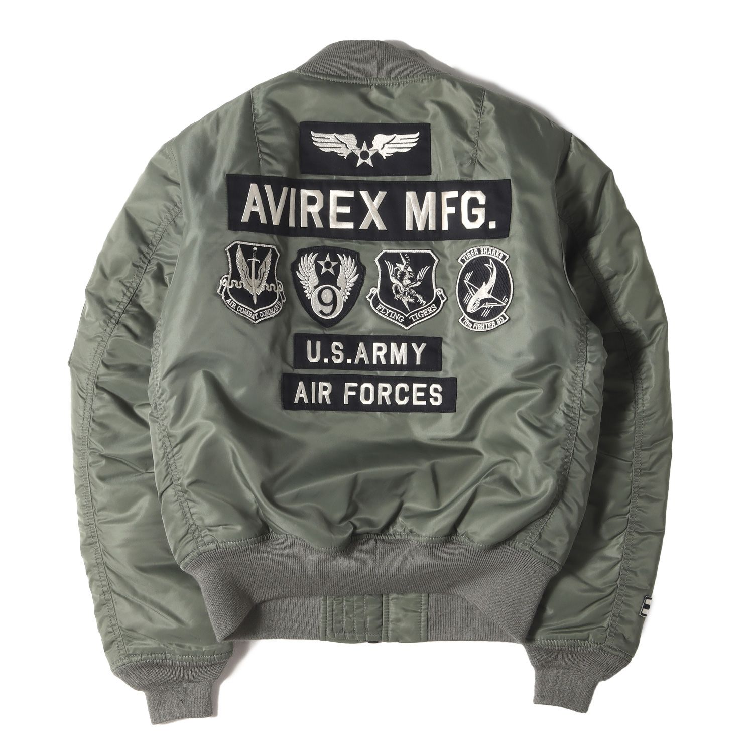 AVIREX アヴィレックス ジャケット カーキ サイズ M ロゴパッチ 刺繍 フライト ボンバー ジャケット 6172174 アウター ブルゾン ジャンパー 上着 メンズ