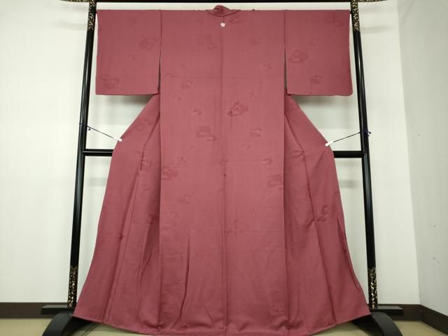 平和屋着物●上質な色無地 貝合わせ花地紋 濃浅蘇芳色 正絹 DAAY1528ps